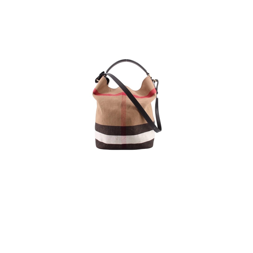 Authentic Burberry Canvas Bucket Bag Nova Check Pattern with Detachable Pouch